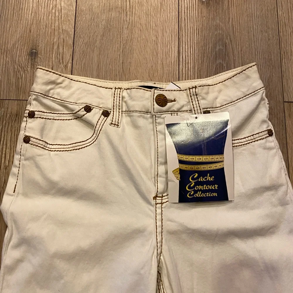 NWT Vintage CACHE Contour Collection White Flare Jeans SZ 10 Contrast Stitch Y2K